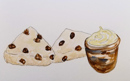 Artistic illustration of coffee with biscotti on a light background.