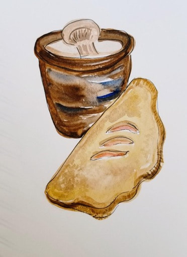 A cup of coffee with a pastry on a white background.