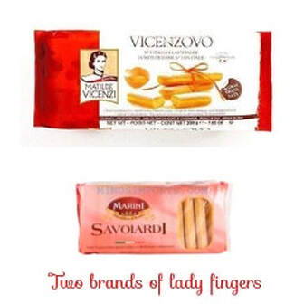 Two brands of ladyfingers, Vekesovo and Savoiardi.