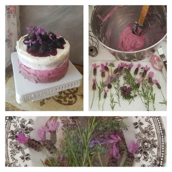 Handmade purple soap with dried flowers and natural ingredients.