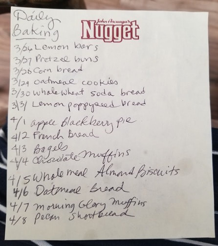 Handwritten baking ingredients list on a lined paper.