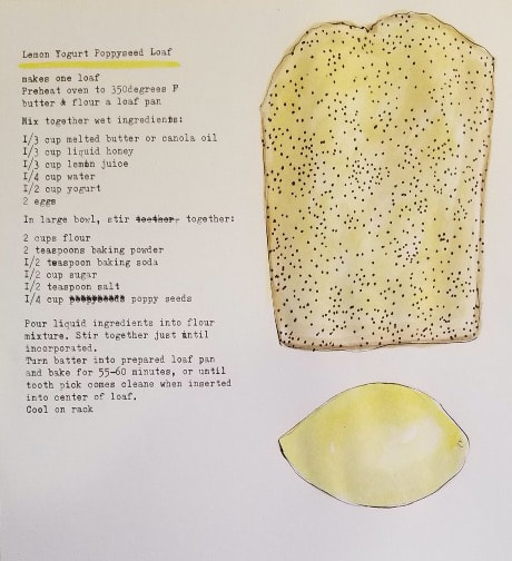 A handwritten recipe for 'Jane Town Toasted Loaf' with an illustration of bread and lemon slices.