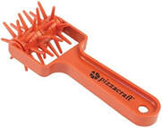 Orange plastic dough docker tool with spikes.