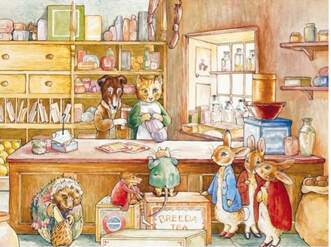 Anthropomorphic animals in a cozy kitchen preparing food.