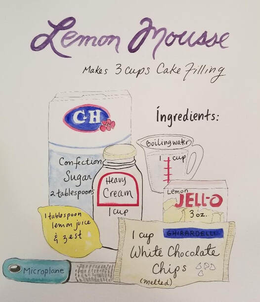 Handwritten lemon mousse recipe with ingredients and notes.