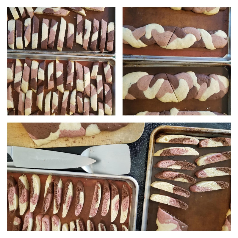 Various stages of preparing a layered dessert with chocolate and cream.