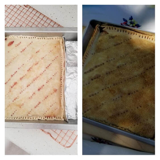 Before and after photos of a baking tray with a cleaned bottom.
