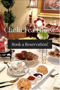Elegant tea setting at Chelo Tea House inviting reservations.