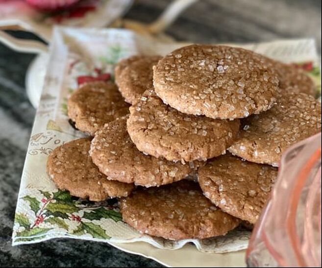Plate of delicious homemade cookies on a floral napkin.