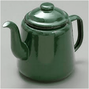 A green ceramic teapot with a lid and handle.