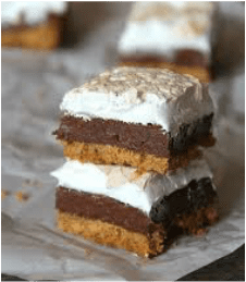 Layered dessert bars with chocolate, caramel, and whipped topping.