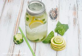 Refreshing cucumber and lemon infused water in a mason jar.