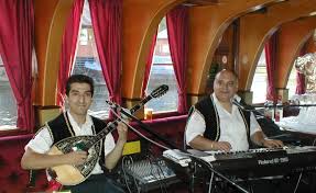 Two musicians performing with traditional string and keyboard instruments.