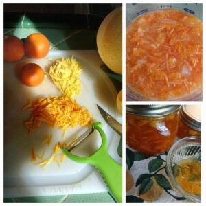 Making homemade orange marmalade with fresh oranges and zest.