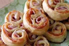 Delicious ham and cheese pinwheel pastries.