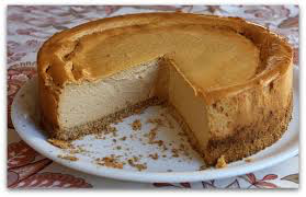 A slice of creamy cheesecake on a plate.