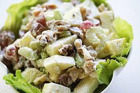 A fresh Waldorf salad with apples, walnuts, and creamy dressing.