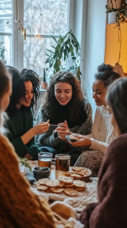A group of friends enjoying tea and conversation.