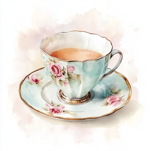 Delicate porcelain teacup with floral design and matching saucer.