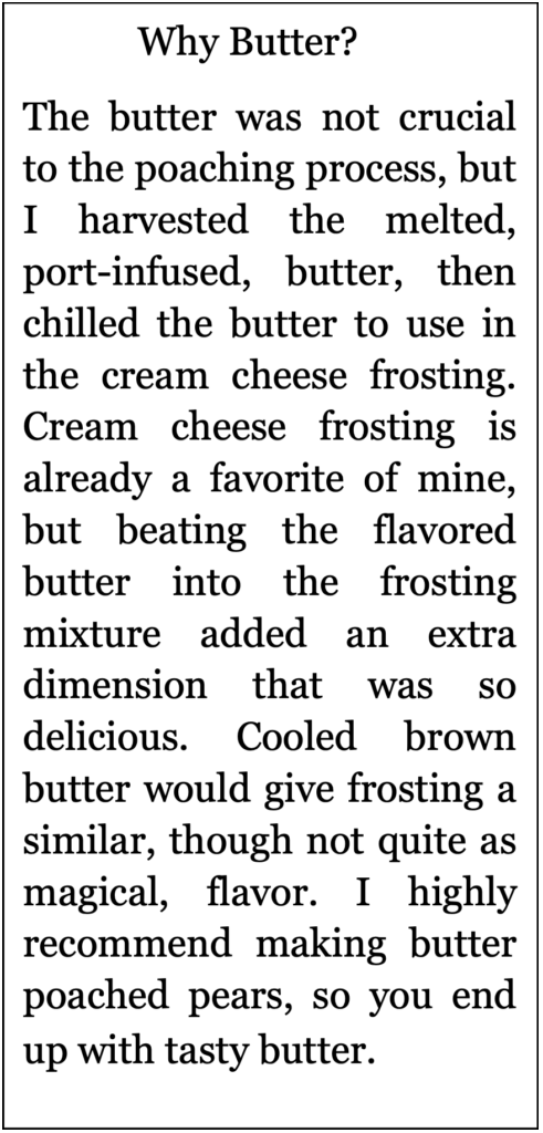 A cozy recipe step describing cream cheese frosting with flavored butter and spices.